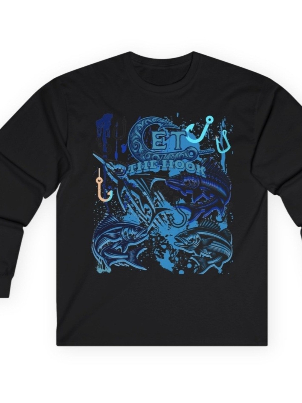 NWT Cet The Hook Long Sleeve Fishing Graphic Tee - Black/Blue